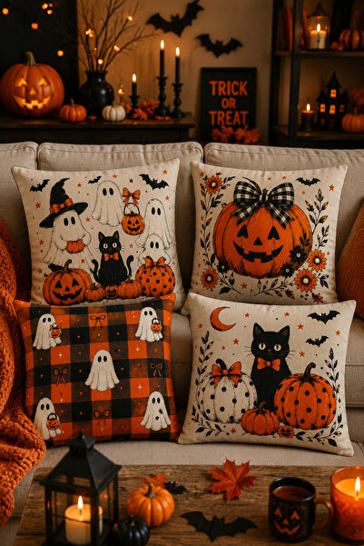 Elay Tekstil Halloween Dekoratif Kırlent Kılıfı 43x43 cm Cadılar Bayramı Balk...