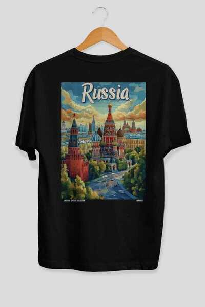 Ankhises Μπλουζάκι Unisex με στάμπα στην πλάτη του Russia Black Oversize Coun...