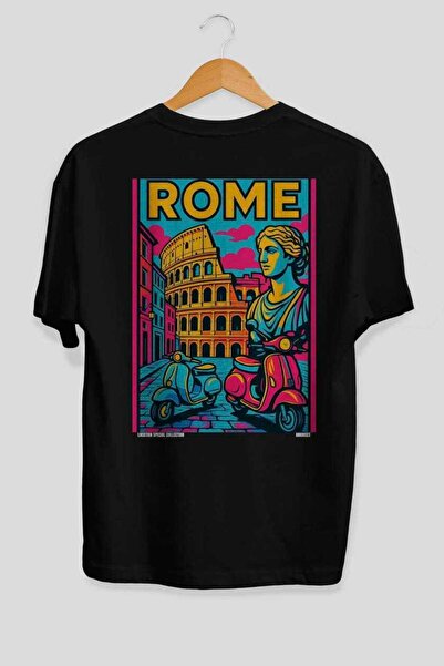 Ankhises Rome Italy Black Oversize Country City Back Printed Unisex T-Shirt 1...