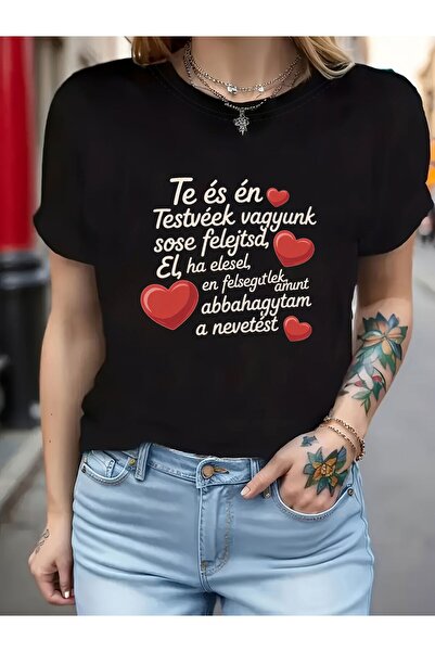 12 HERTZ Hungarian Letter Print T-shirt, Short Sleeve Crew Neck Casual Top fo...