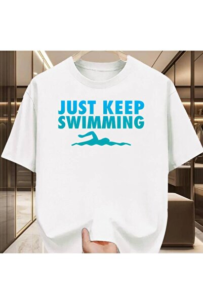 212Wear تي شيرت رجالي بياقة دائرية بتصميم "JUST KEEP SWIMMING"، تصميم رسومي ل...