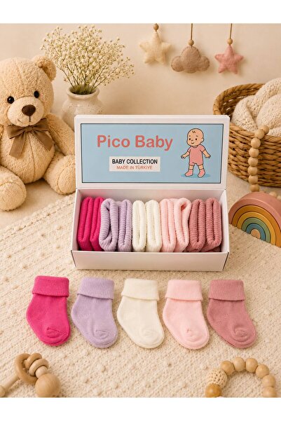 Pico Baby Organik Pamuk Unisex 5'li Kutulu Premium Yeni Doğan Bebek Çorabı