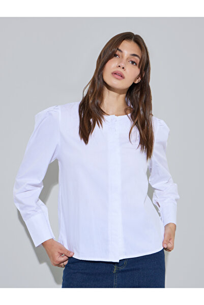Styli White Solid Long Sleeves Button Front Blouse