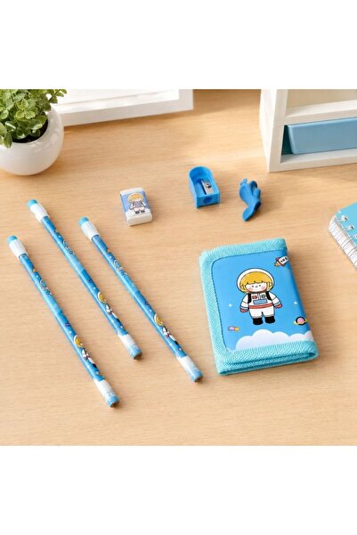 idei 8-Piece School Supplies Top Bottom Set , Blue Space Astronaut Pattern, C...