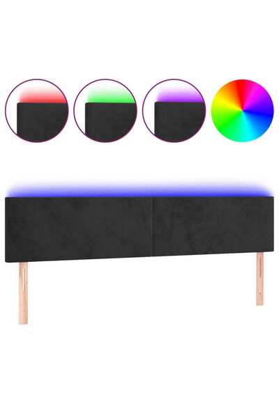 vidaxl Tăblie de pat cu LED, negru, 200x5x78/88 cm, catifea