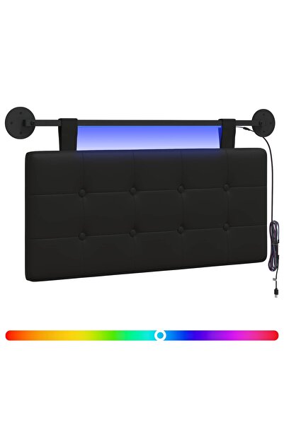 vidaxl Tăblie de pat suspendată Cu lumină LED Negru Piele artificială