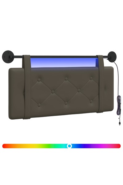 vidaxl Tăblie de pat suspendată Cu lumină LED Gri Piele artificială