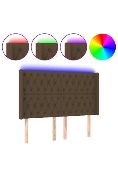 vidaxl Tăblie de pat cu LED, maro închis, 163x16x118/128 cm, textil