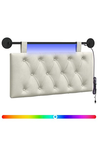 vidaxl Tăblie de pat suspendată Cu lumină LED Crem Catifea