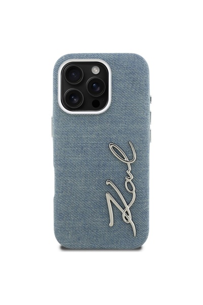 Karl Lagerfeld Signature Denim Case for iPhone 16 Pro, Blue