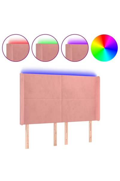 vidaxl Tăblie de pat cu LED, roz, 147x16x118/128 cm, catifea