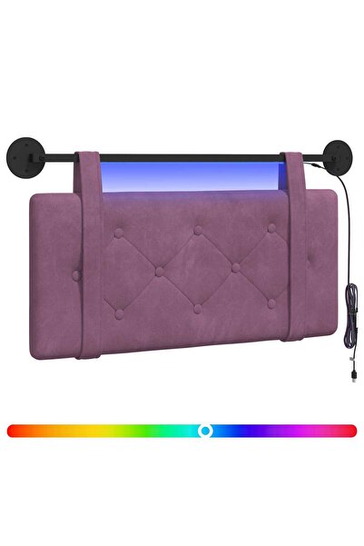 vidaxl Tăblie de pat suspendată Cu lumină LED Violet Catifea
