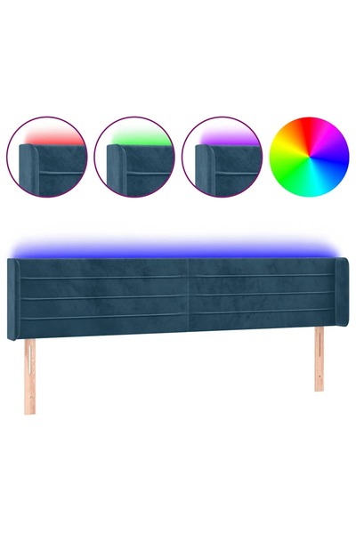 vidaxl Tăblie de pat cu LED, albastru închis, 183x16x78/88 cm, catifea