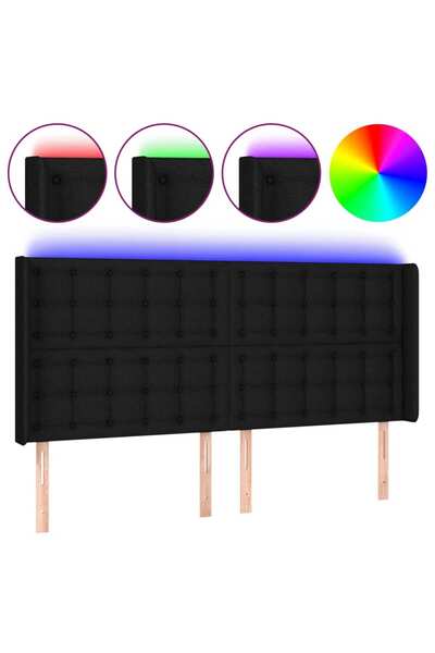 vidaxl Tăblie de pat cu LED, negru, 203x16x118/128 cm, textil