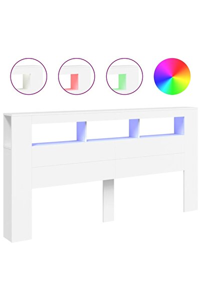vidaxl Tăblie de pat cu LED, alb, 200x18,5x103,5 cm, lemn prelucrat