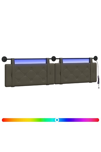 vidaxl Tăblie de pat suspendată Cu lumină LED Gri Piele artificială