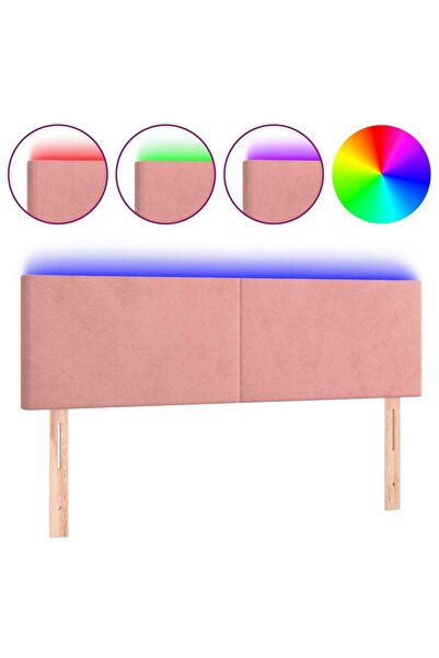 vidaxl Tăblie de pat cu LED, roz, 144x5x78/88 cm, catifea
