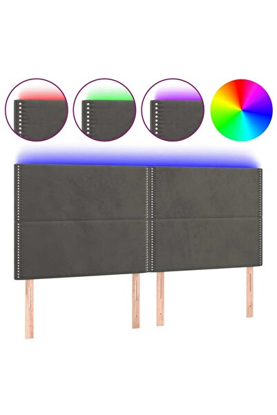 vidaxl Tăblie de pat cu LED, gri închis, 160x5x118/128 cm, catifea