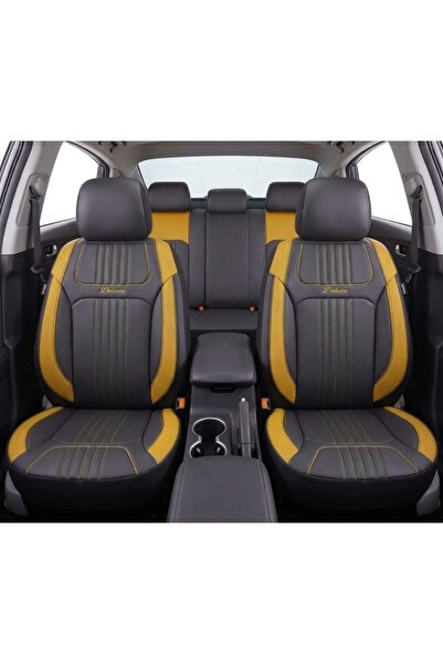 DELUXETUNING Set huse scaune auto piele ecologica negru cu galben, universale...