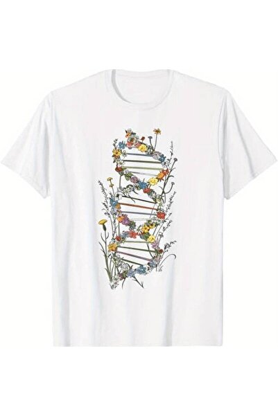 NOURAM Men'S T-Shirt Featuring DNA Strand Wildflowers, Made of 100%, Short-Sl...