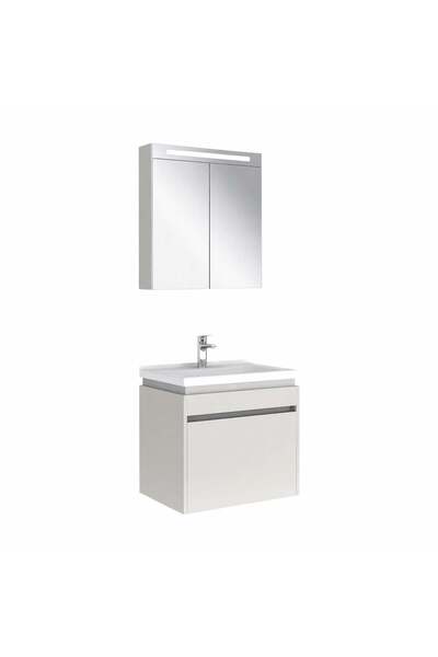 KALE Optimum 65 cm Set Beyaz (Lavabo + Dolap + Düz Ayna)