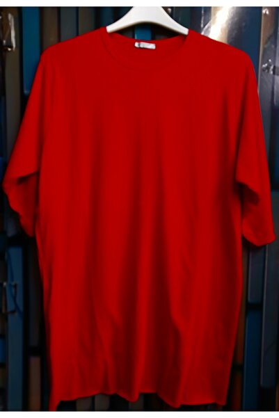 VİPP BÜYÜK BEDEN Red Oversized Capri Sleeve T-Shirt