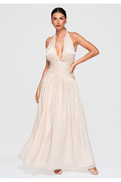 Larica Women's Maxi Dress, Flared Design, Deep Neckline LA-OM-DLR414