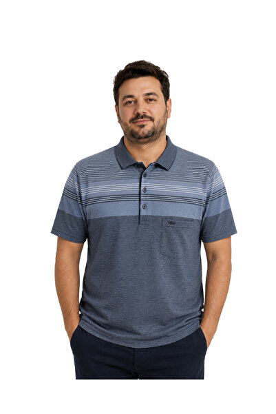 BattalModa Melange Navy Blue Polo Collar Short Sleeve Wind T-Shirt M-L-Xl-2Xl