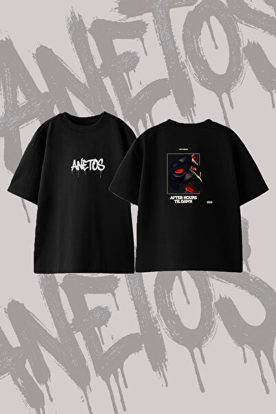 Anetos The Weeknd after Hours_15 Design Back Printed Cotton Black Oversize T-...