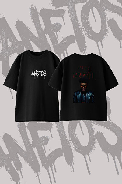 Anetos The Weeknd Heartless Design Back Printed Cotton Black Oversize T-Shirt