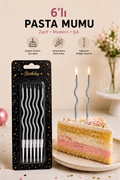 HAZARPAZAR Kıvrımlı Pasta Mumu 6 Adet Doğum Günü Pasta Süsleme