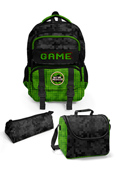 Astral Polo Club Game Craft Desenli Beş Bölmeli 3'lü Okul Çanta Seti 04593