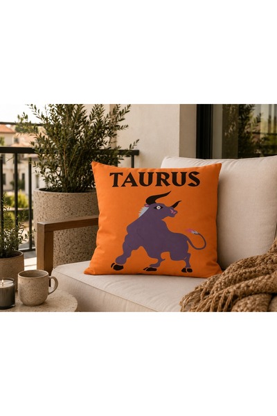 Piloji Decorative Throw Pillow Cover 43X43 cm Taurus Patterned Sofa Cushion C...
