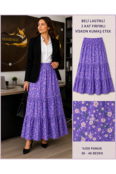 hoaryage Elastic Waist 3-Layer Ruffle Viscose Fabric Skirt, Mevlana Long Cott...