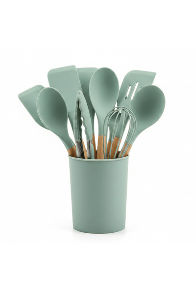 AKDC Yi Guan Silicone Kitchen Utensils Set with Wooden Handle – 12 Pcs - Asso...