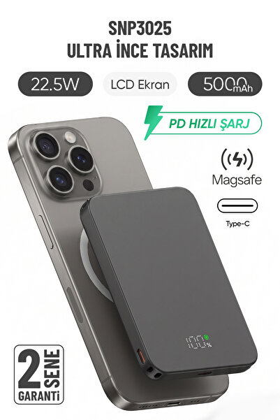 Feny SNP-3020 Magsafe Powerbank 5000mAh Slim 22.5W Hızlı Şarj Led Ekran İnce ...