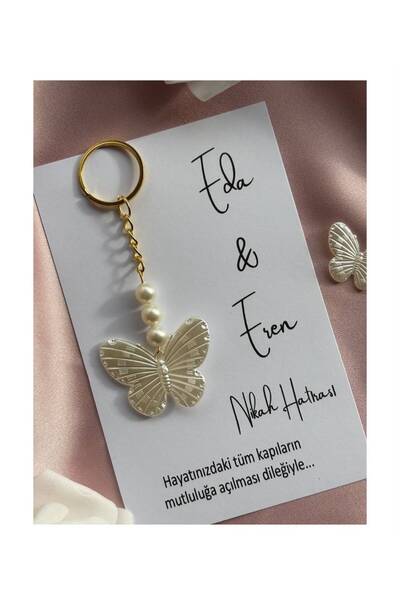 YU GIFT İNCİLİ KELEBEK Anahtarlık 10 Adet Nişan,Kına ,Nikah, Söz Hediyelik