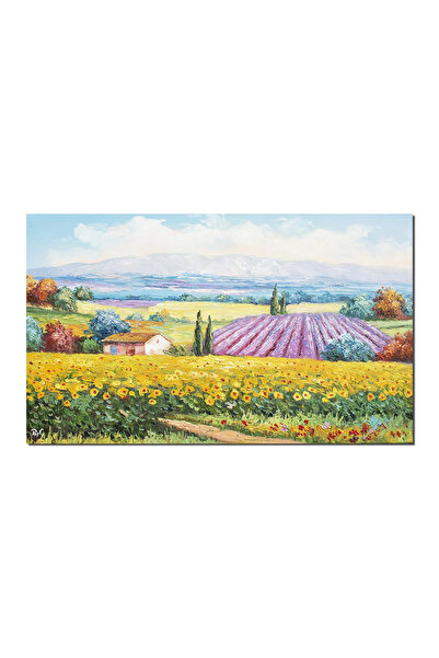 artnova Tablou living 100x60cm peisaj cu floarea soarelui si lavanda pictat m...