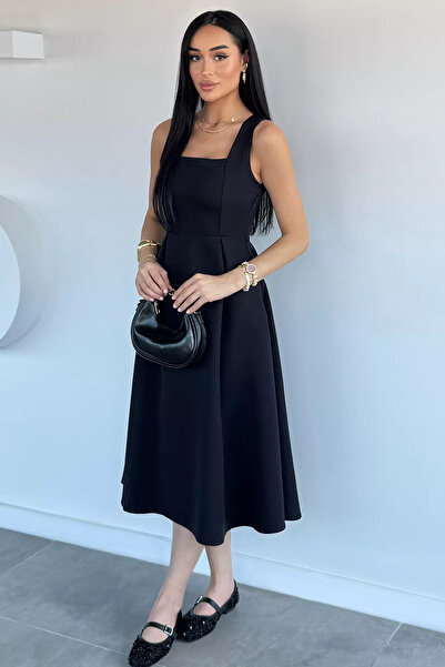 Aryena Black Square Collar Dress