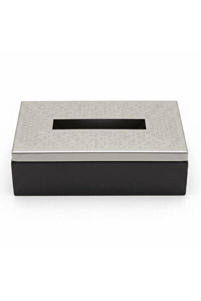 AKDC Luhpar Brushed Silver Stainless Steel Rectangular Tissue Box with Wooden...