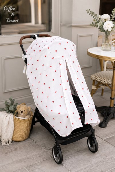 BeygeBaby 100% Cotton Single Layer Heart Muslin Baby Stroller Cover