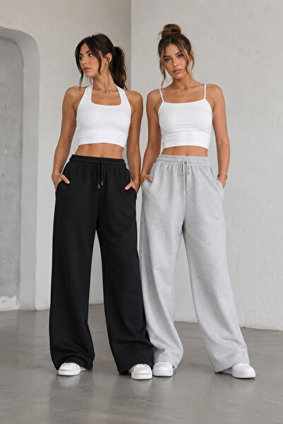 yx yustex sport Women's 2-Pack (Black&Gray) Oversize Baggy 2-Thread Loose-Leg...