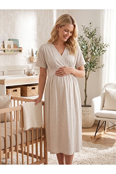 Lohussa New Season Beige Short Sleeve Breastfeeding-Friendly Design Summer 10...