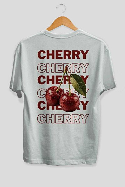 Ankhises Λευκό μπλουζάκι με στάμπα στην πλάτη Cherry Oversize, Unisex, 100% β...