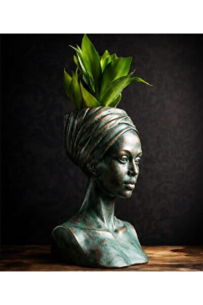 Yaratıcı sanatlar atölyesi Black Woman Stone Flower Pot Vase in Handmade Vibr...