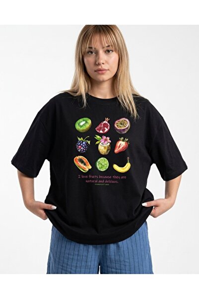 TrendAllStore Fruits Printed Oversize Short Sleeve Summer Basic T-Shirt