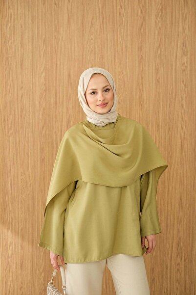 Miraydın Butik Women's Shawl Detailed Waist Tie Blouse M61406 - Green