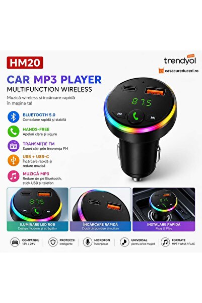 ANY SHOP MARKET Διαμορφωτής FM Αυτοκινήτου Bluetooth HM20, Ασύρματο MP3 Playe...