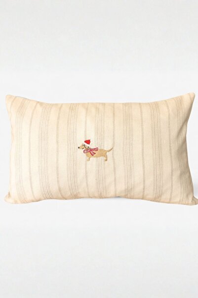 Elegancembroidery Köpek Nakışlı Dekoratif Kırlent – İşlemeli Kırlent Kılıfı