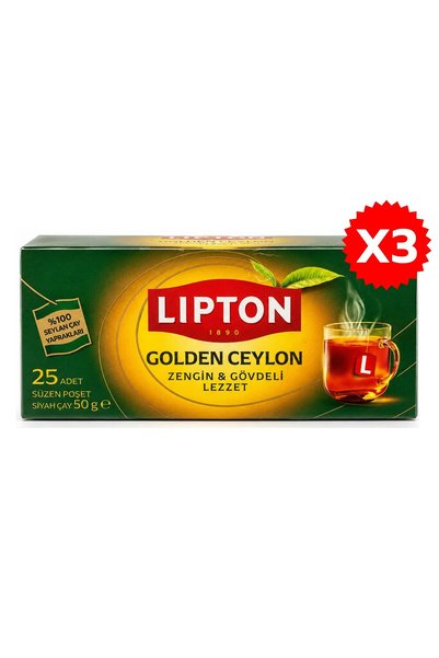Lipton Golden Ceylon Bardak Poşet Siyah Çay 25li x 3 Adet